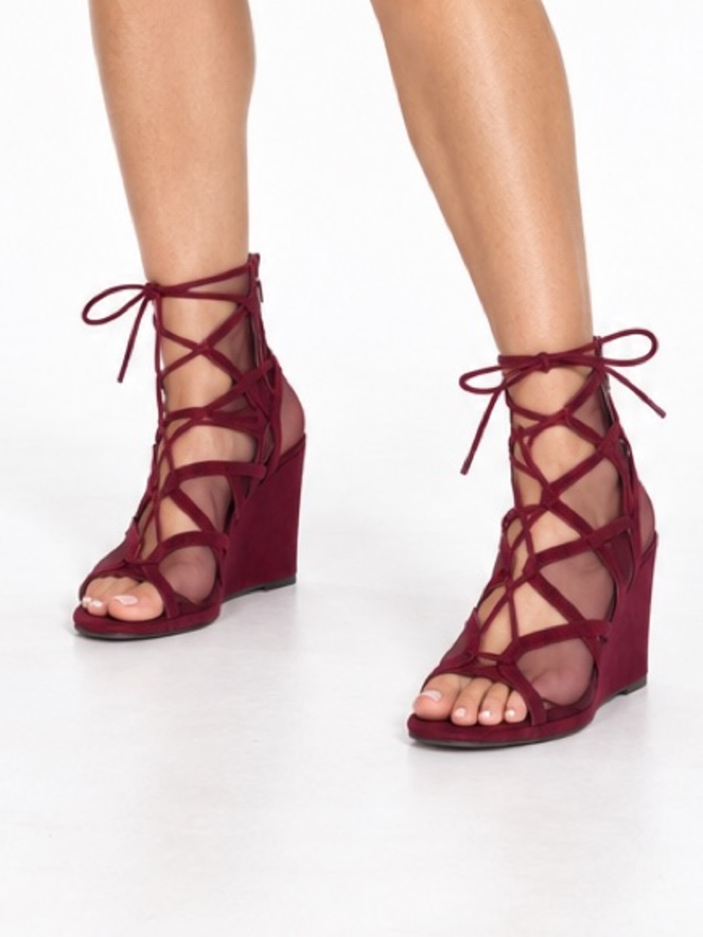Torrid Burgundy Wine Mesh Lace Up Wedge Sandals Women's Size 9